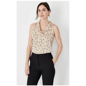 ANN TAYLOR Petites NWT Dotted Cowl Neck Shell in Toasted Oat-Size Petite Large
